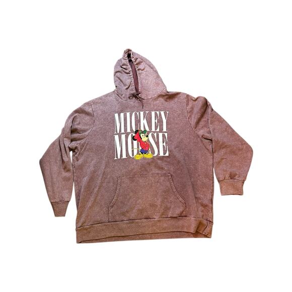 Men’s Disney Red Mineral Wash Retro Mickey Mouse Graphic Hoodie Size 3XL - Picture 2 of 5